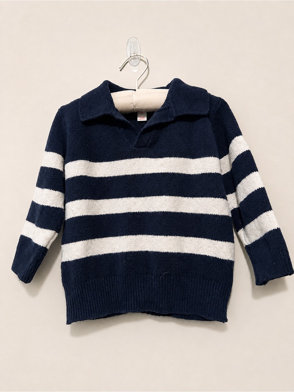 Cat & Jack Navy and White Striped Collared Sweater